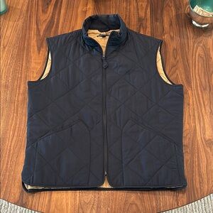J-Crew Quilted Vest - navy exterior - tan interior - size large